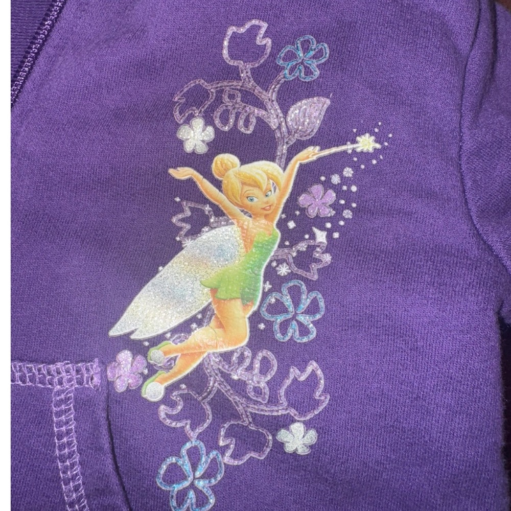 VINTAGE Disney Fairies Tinkerbell Zip Up Hoodie Purple Girls Kids Medium M (7/8) - Picture 2 of 5